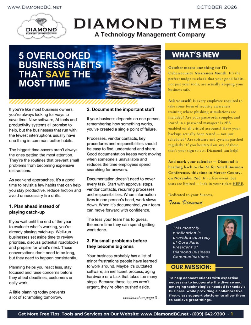 Diamond Times October 2026 newsletter cover page